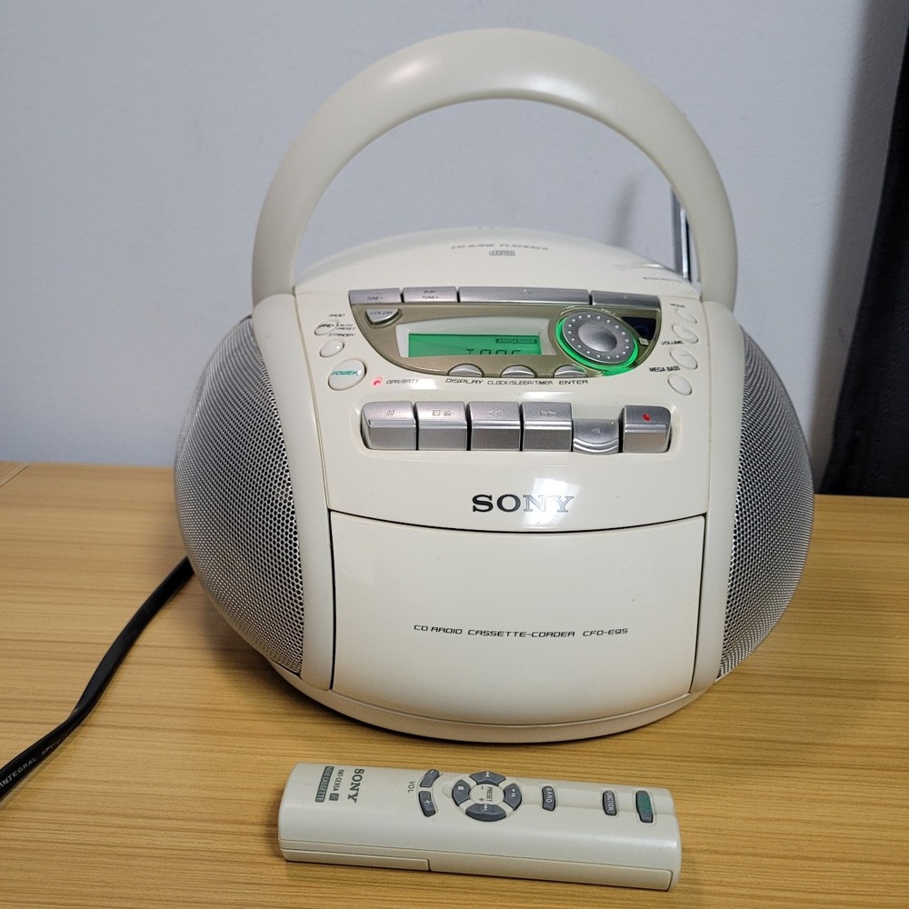 Sony CFD-E95 CD Radio Cassette Boombox Pearl Off-White Color Tested Working with